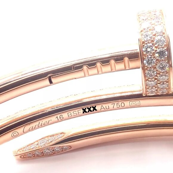 Cartier Juste un Clou Nail 18k Rose Gold Diamond Bangle Bracelet Size 16 Paper - Picture 10 of 13